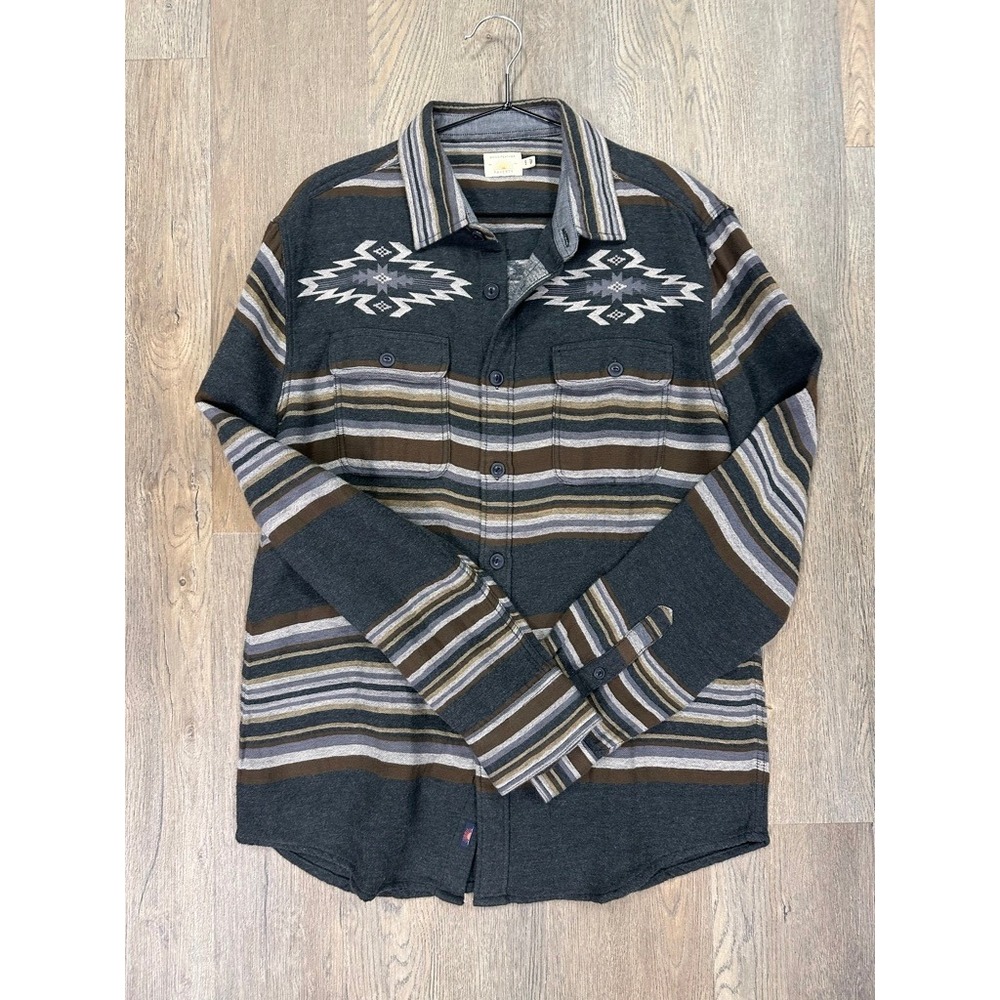 Faherty Canyon Overshirt Mens Organic Cotton Striped Western Flannel Medium